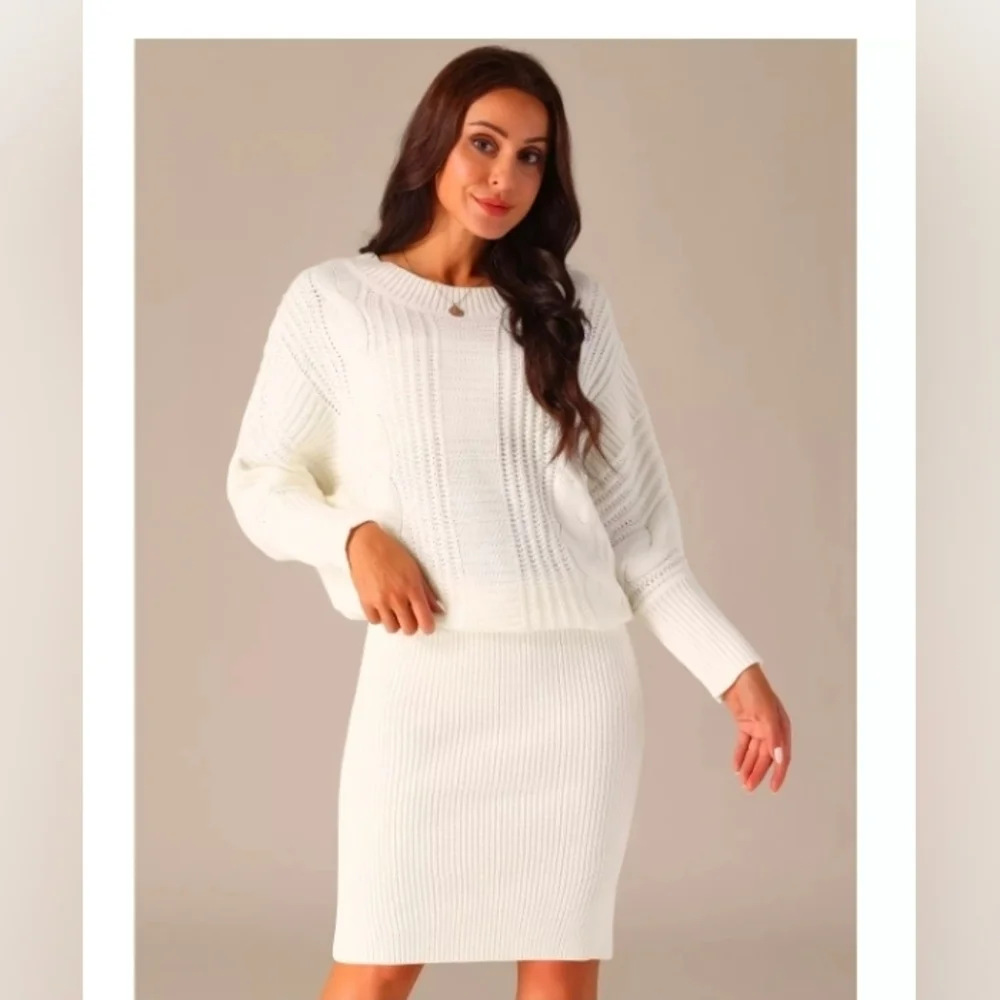 Allegra K Women's Long Batwing Sleeve Sweater Dress Cable Knit Chunky Pullover D